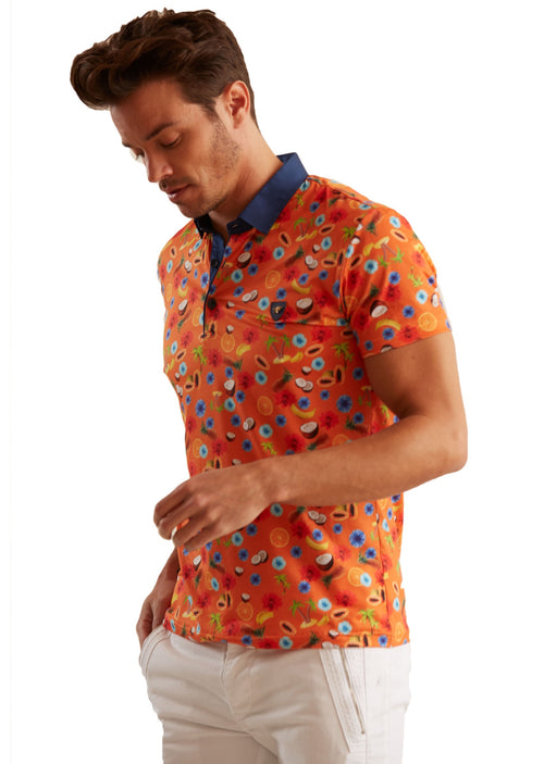 Orange Tropical "Apeli" Polo