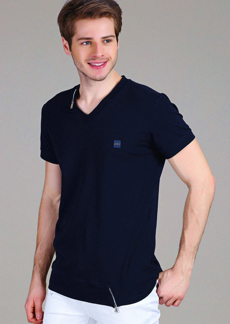 Navy Zipper "Fabrizio" Tee