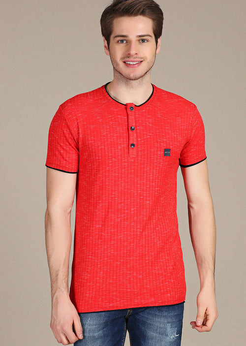 Red Linen-Cotton Blend Tee