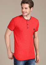 Red Linen-Cotton Blend Tee