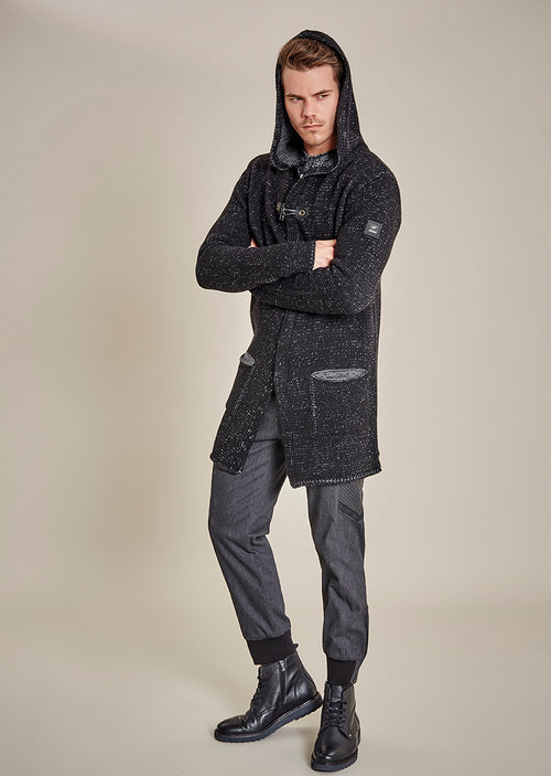 Black Gray Two-Tone Hooded Cardigan