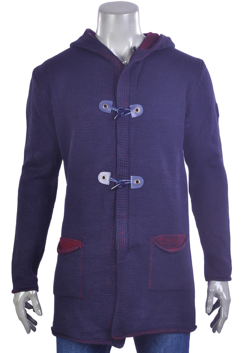 Burgundy Navy Two-Tone  Hooded Cardigan