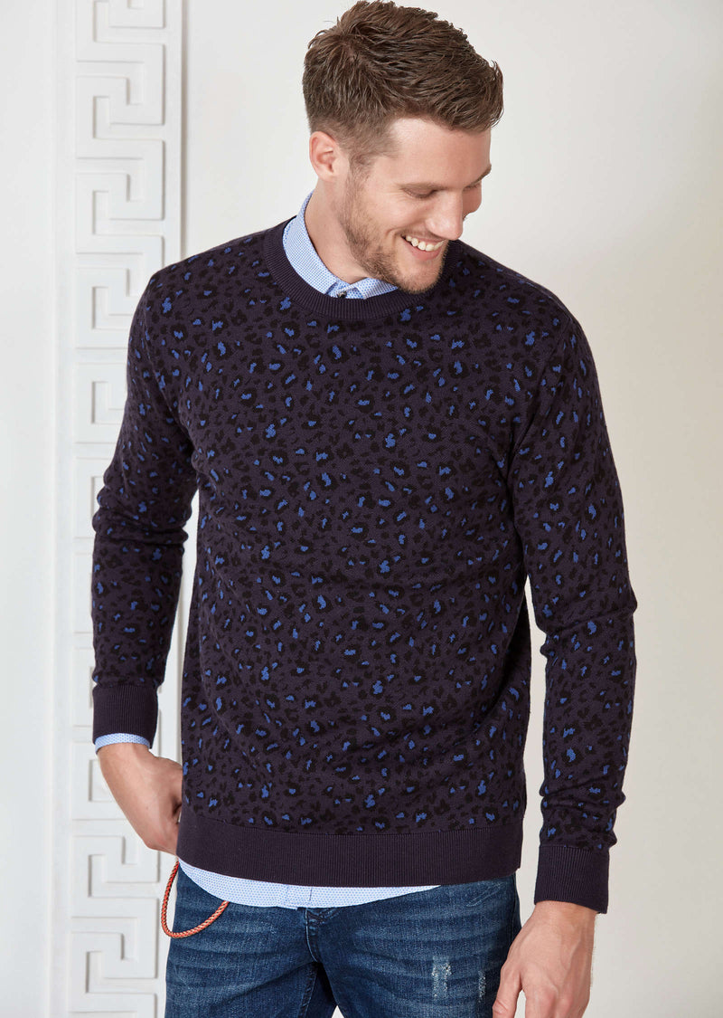 Navy Leopard Pattern Sweater