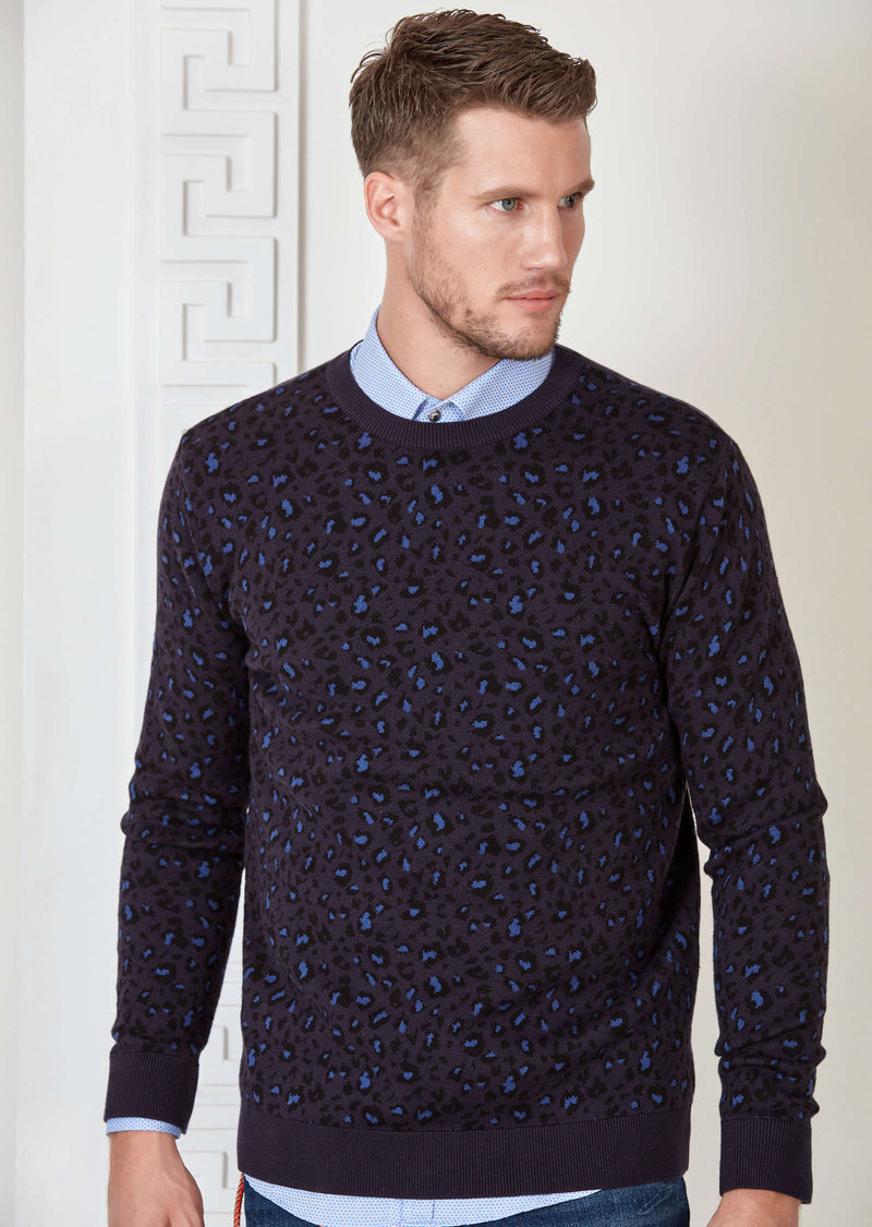 Navy Leopard Pattern Sweater