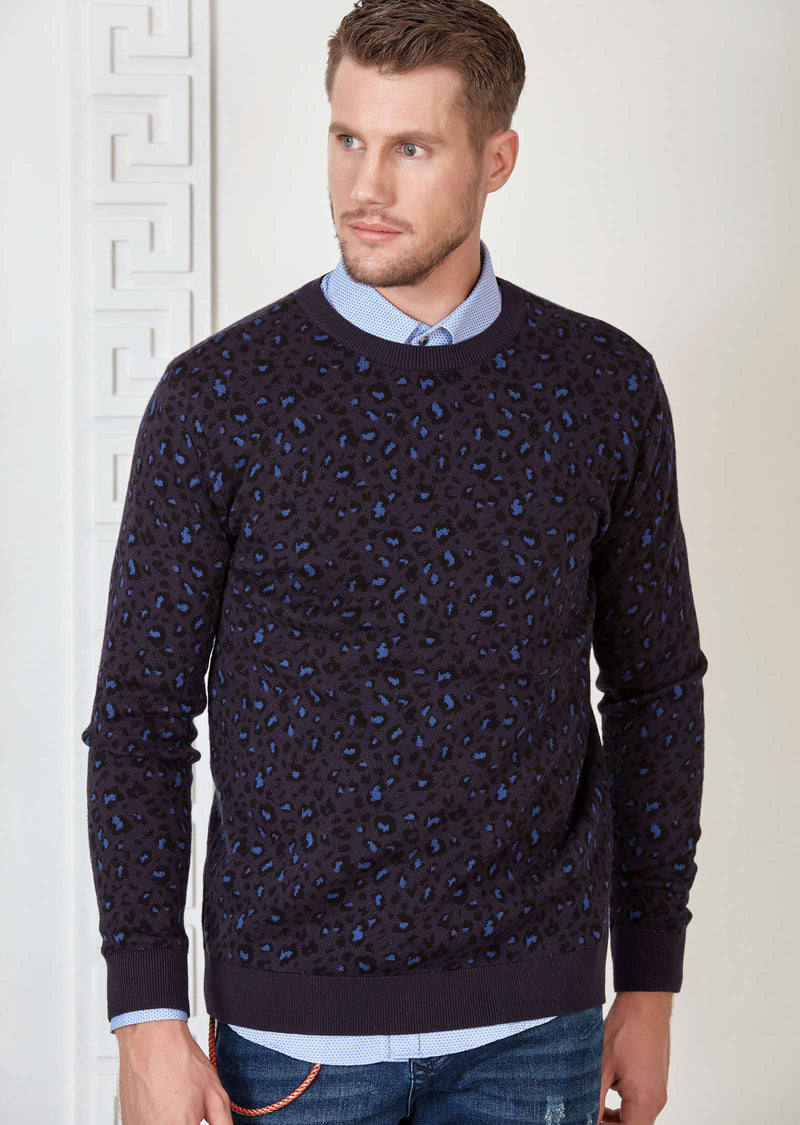 Navy Leopard Pattern Sweater