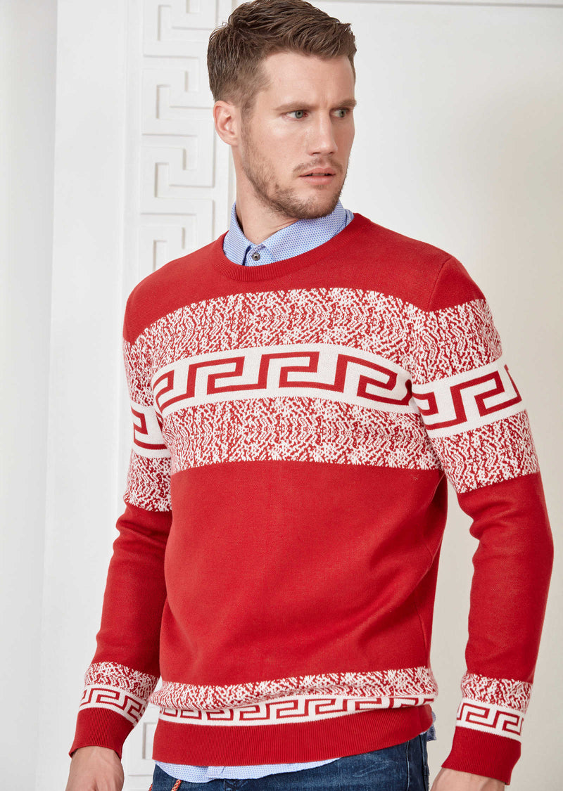 Red Meander Design Sweater