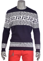 Navy White Meander Design Sweater
