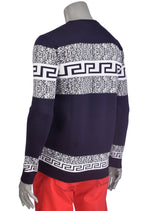 Navy White Meander Design Sweater