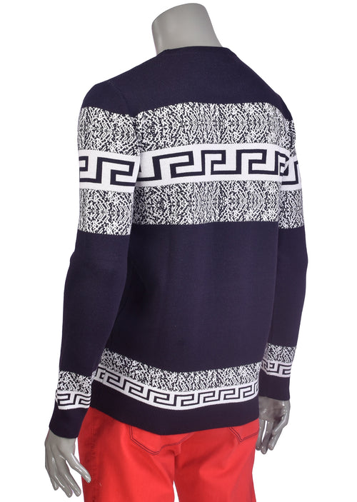 Navy White Meander Design Sweater