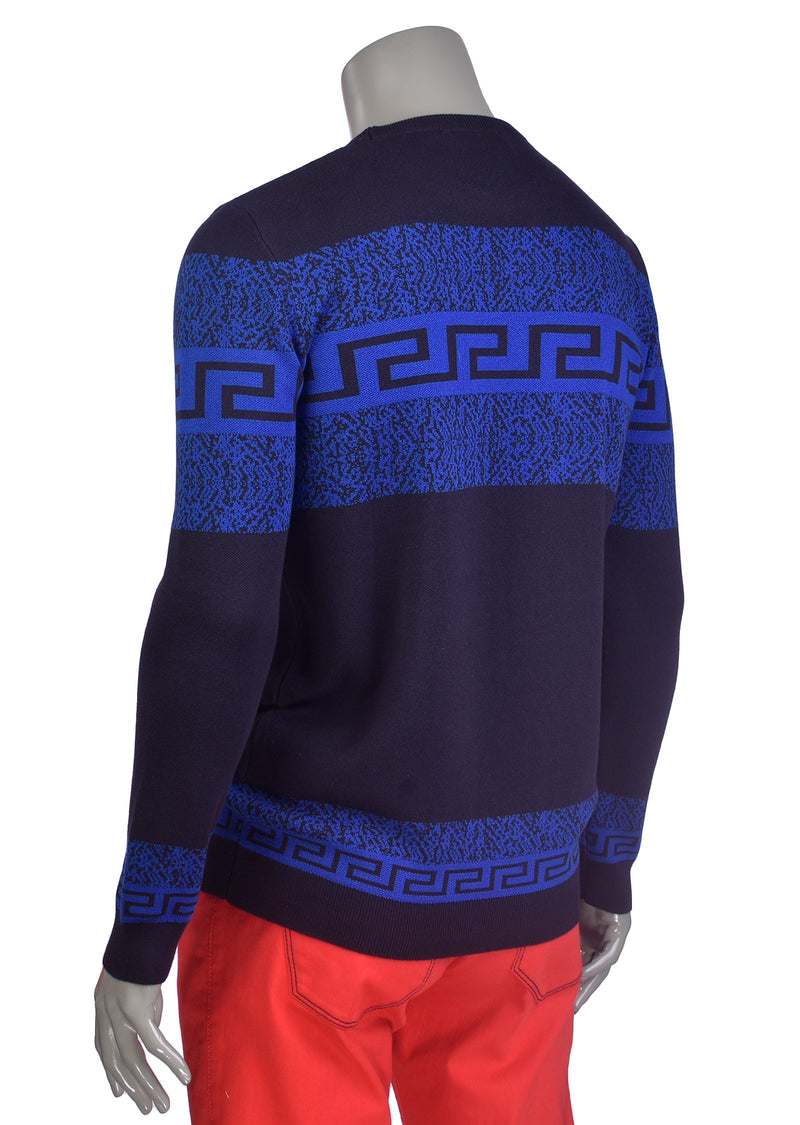Navy-Royal Meander Design Sweater