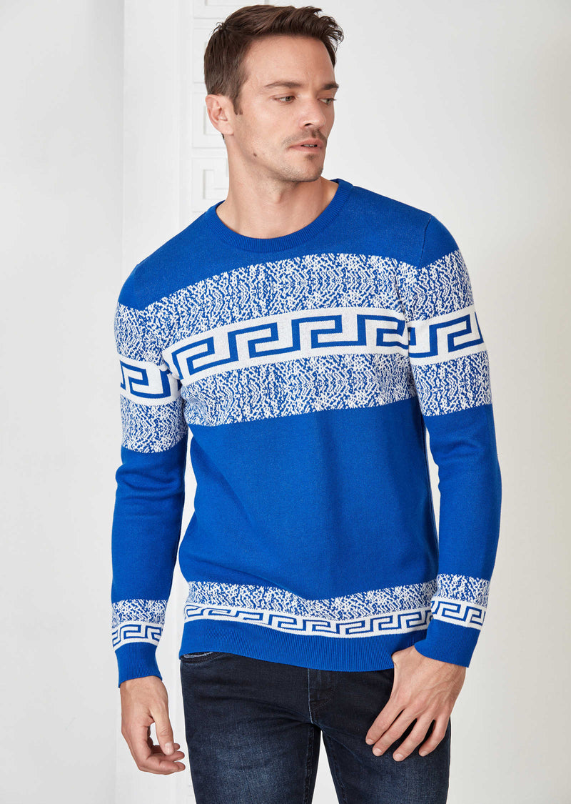 Blue Meander Design Sweater