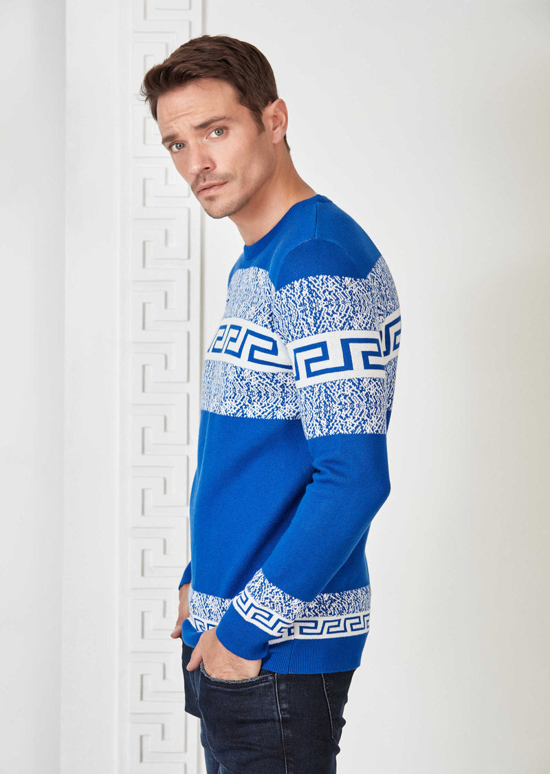 Blue Meander Design Sweater